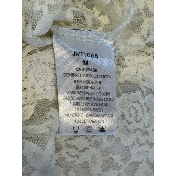 Miss Me Top Size Medium Ivory Corchet Lace Short Sleeve Semi Sheer Excellent - Picture 6 of 9